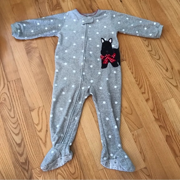 Carter’s footie footed fleece pajamas puppy dog PJs polka dot girls sz 18 months - Picture 1 of 8